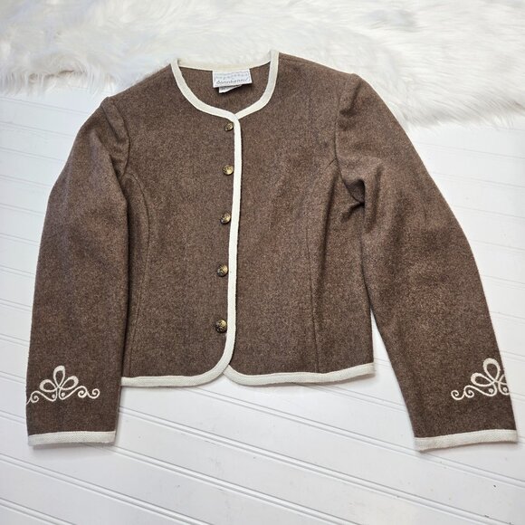 Vintage Separates Donnkenny Women's Size 12 Brown Wool Blazer Coat Embroidered - Picture 1 of 11